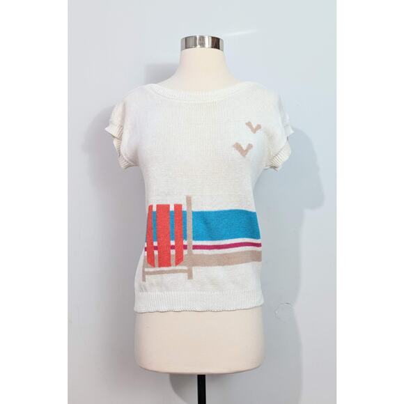 Koret Petites 80s Beach Short Sleeved Sweater - Picture 2 of 6
